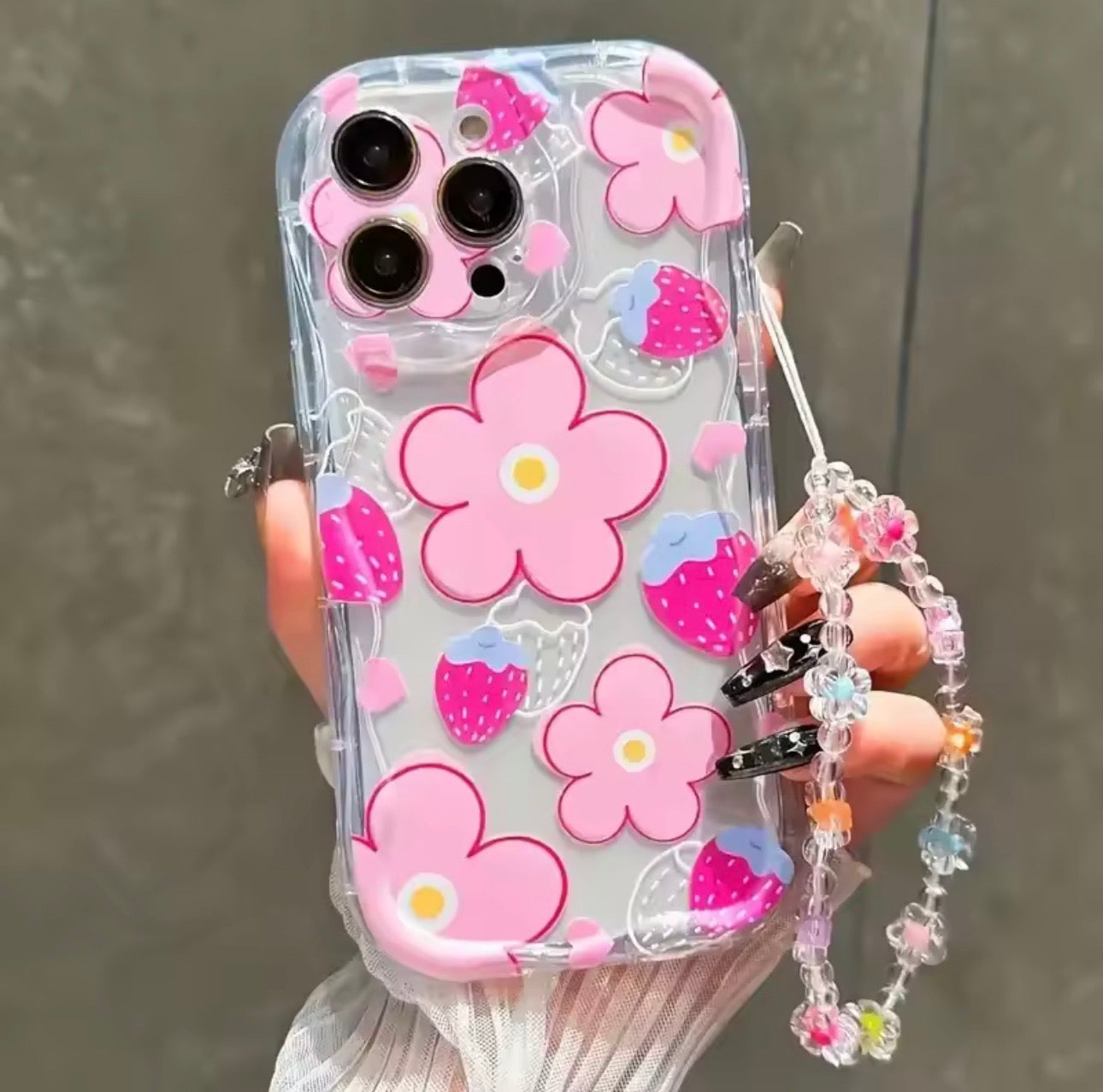 Flora Charm Floral TPU iPhone Case with High Quality Lanyard, Soft, Lightweight & Cute Protection