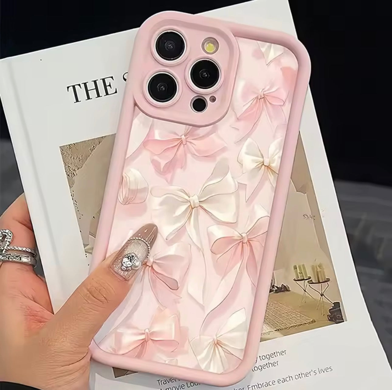 Pink Bow Pattern Silicone Phone Case For iPhone 16 17 Pro Max 15 14 13 12 11 Pro Max 16E X XS XR 7 8 Plus Butterfly Charm Cover