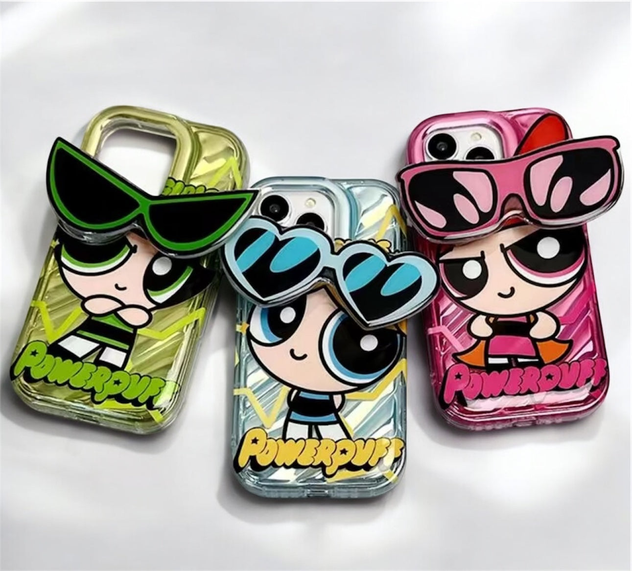 Powerpuff Girls Trio Phonecase Bundle. Pink, Blue, and Green