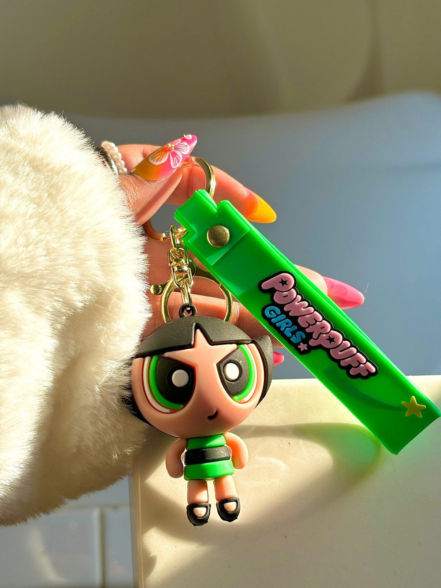 Nostalgic Powerpuff Girls Cute Silicone Doll Keychain with Keyring.