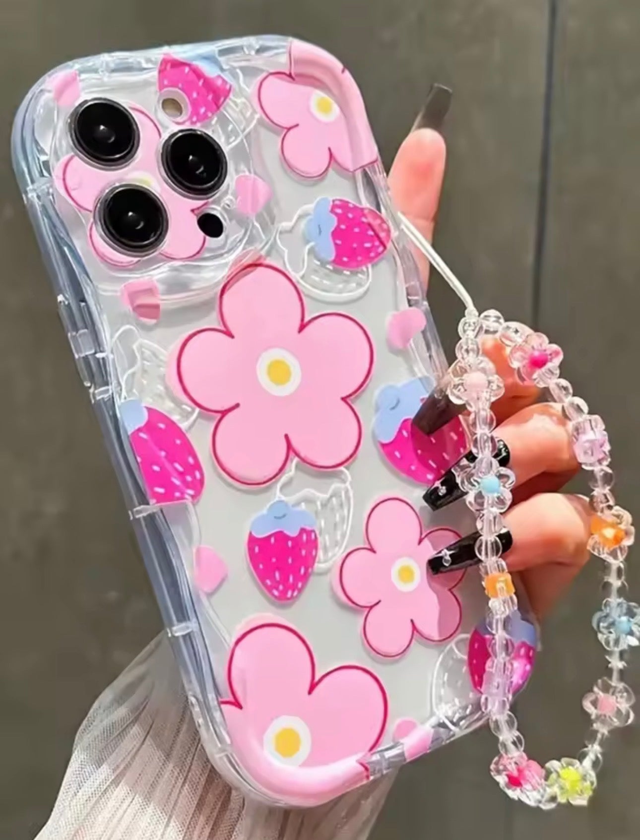 Flora Charm Floral TPU iPhone Case with High Quality Lanyard, Soft, Lightweight & Cute Protection