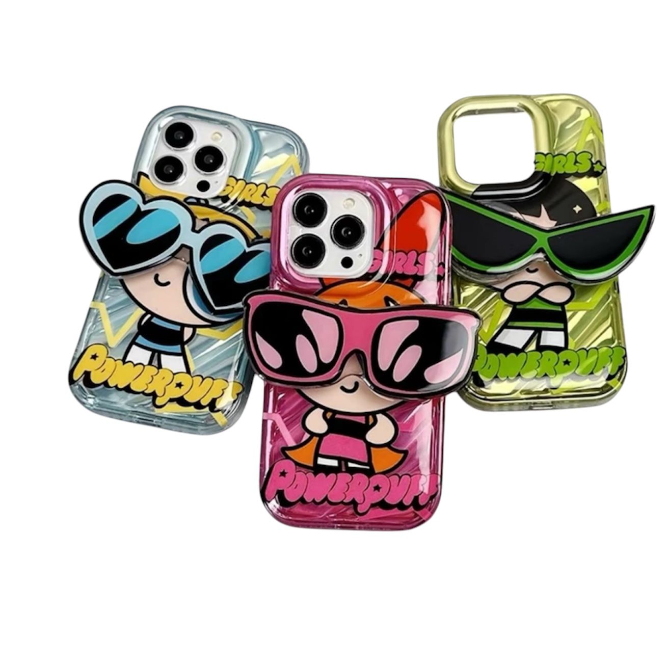 Powerpuff Girls Trio Phonecase Bundle. Pink, Blue, and Green
