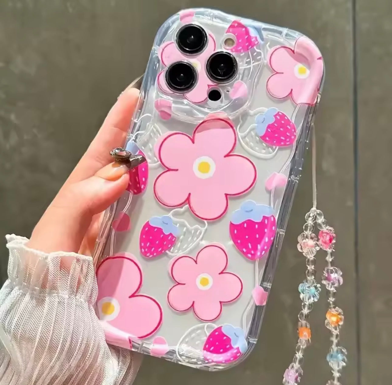 Flora Charm Floral TPU iPhone Case with High Quality Lanyard, Soft, Lightweight & Cute Protection