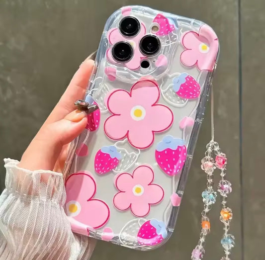 Flora Charm Floral TPU iPhone Case with High Quality Lanyard, Soft, Lightweight & Cute Protection