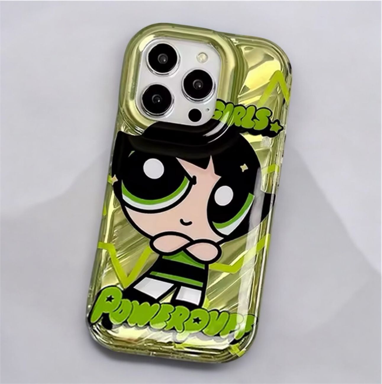 Powerpuff Girls Phone Case - Holographic Glossy Finish, Cute Design with Sunglasses, Includes  Free Gifts and powerpuff stickers.