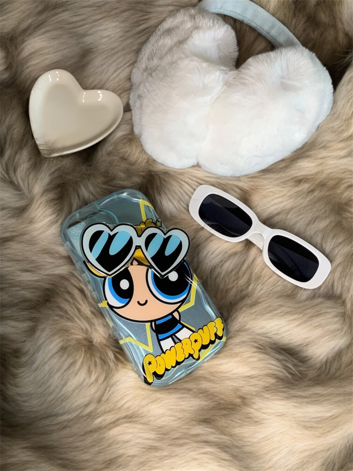 Powerpuff Girls Phone Case - Holographic Glossy Finish, Cute Design with Sunglasses, Includes  Free Gifts and powerpuff stickers.