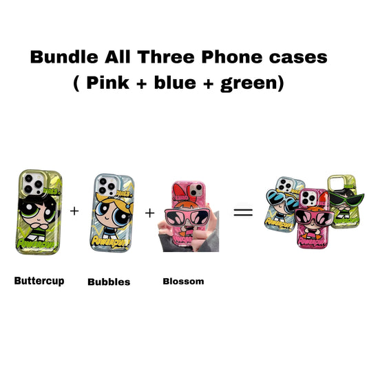Powerpuff Girls Trio Phonecase Bundle. Pink, Blue, and Green