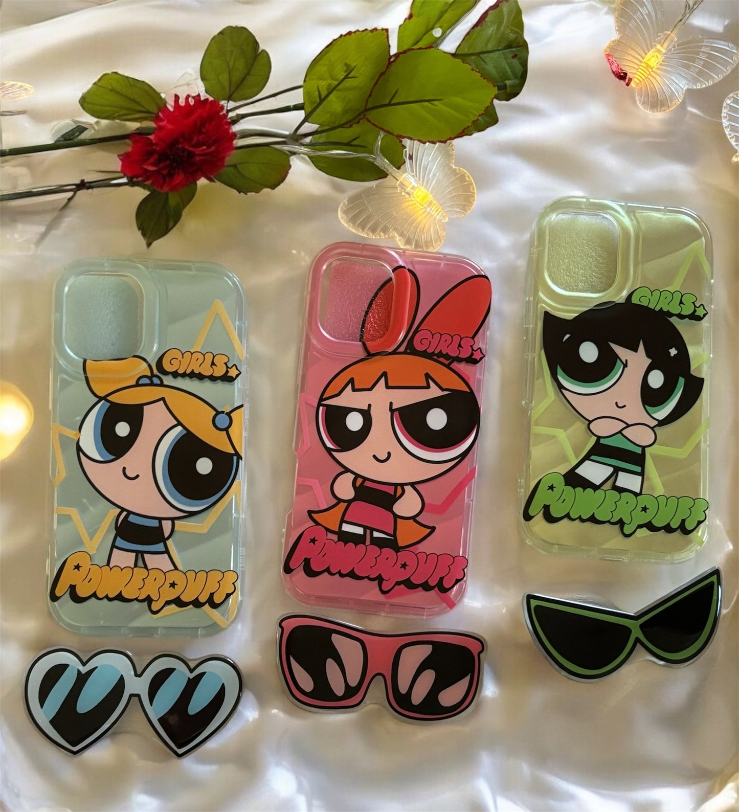 Powerpuff Girls Trio Phonecase Bundle. Pink, Blue, and Green