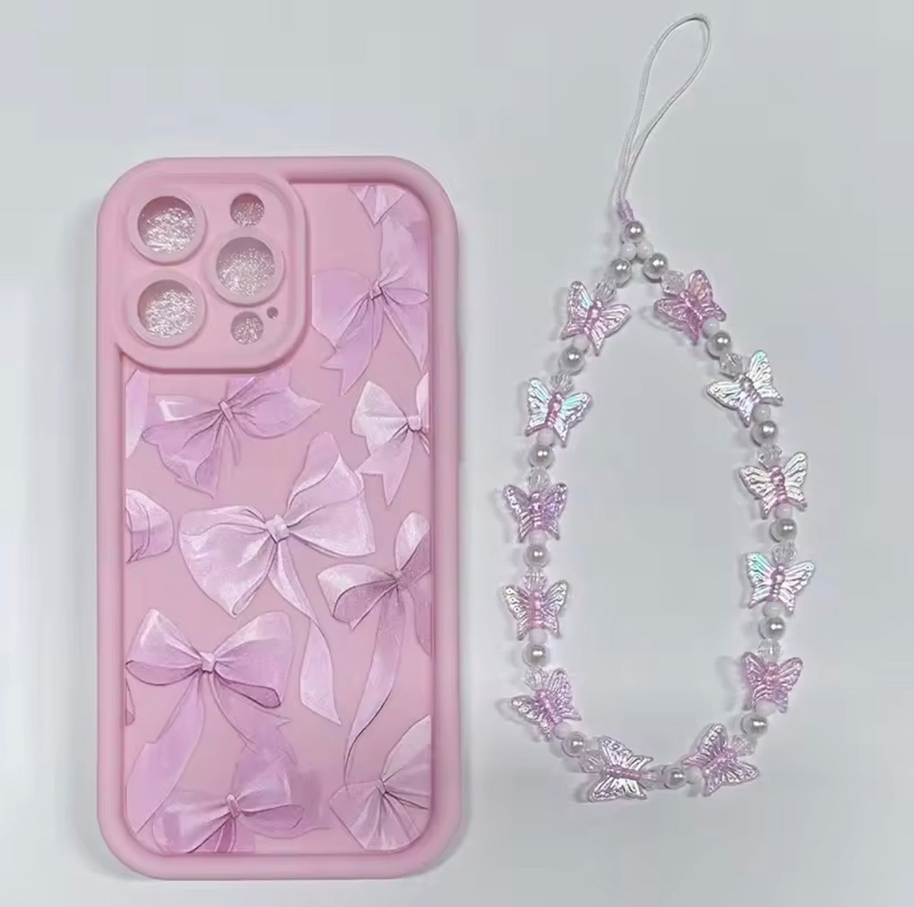 Pink Bow Pattern Silicone Phone Case For iPhone 16 17 Pro Max 15 14 13 12 11 Pro Max 16E X XS XR 7 8 Plus Butterfly Charm Cover