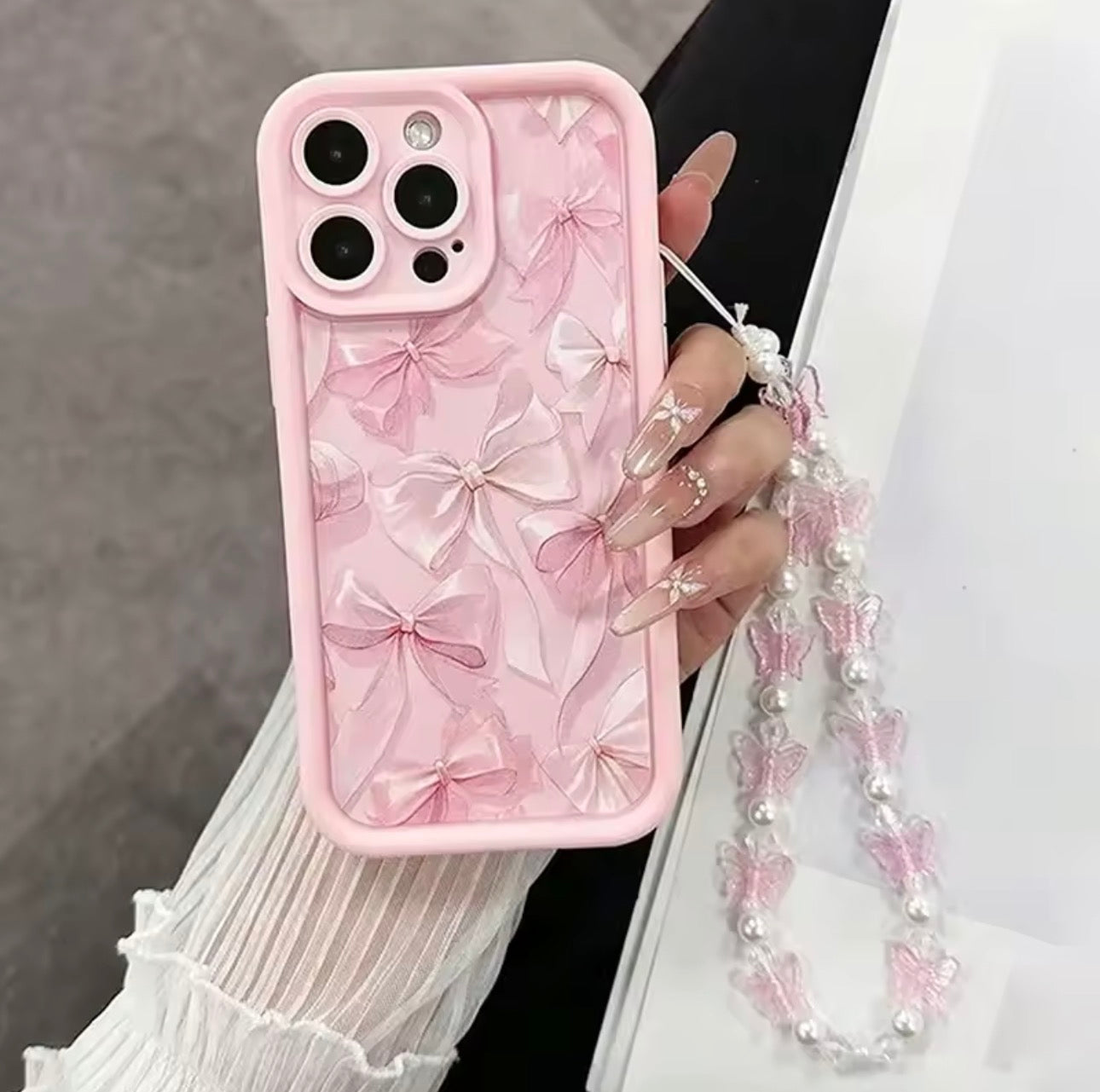 Pink Bow Pattern Silicone Phone Case For iPhone 16 17 Pro Max 15 14 13 12 11 Pro Max 16E X XS XR 7 8 Plus Butterfly Charm Cover
