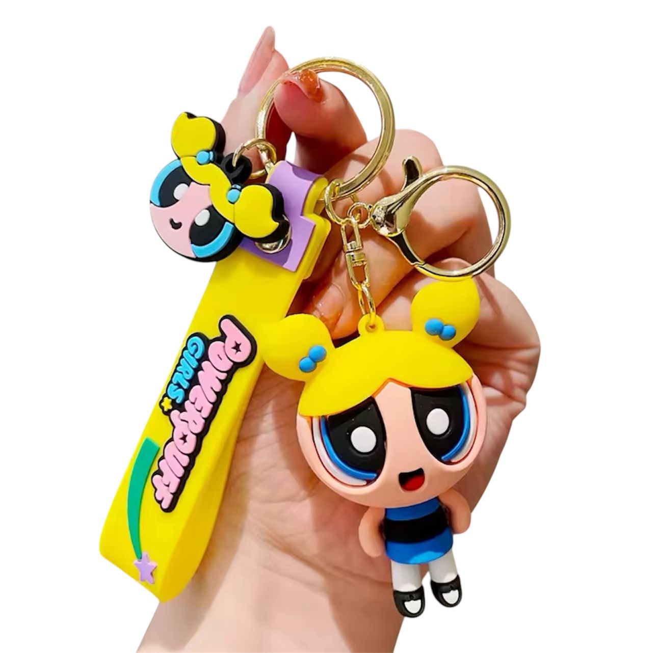 Nostalgic Powerpuff Girls Cute Silicone Doll Keychain with Keyring.