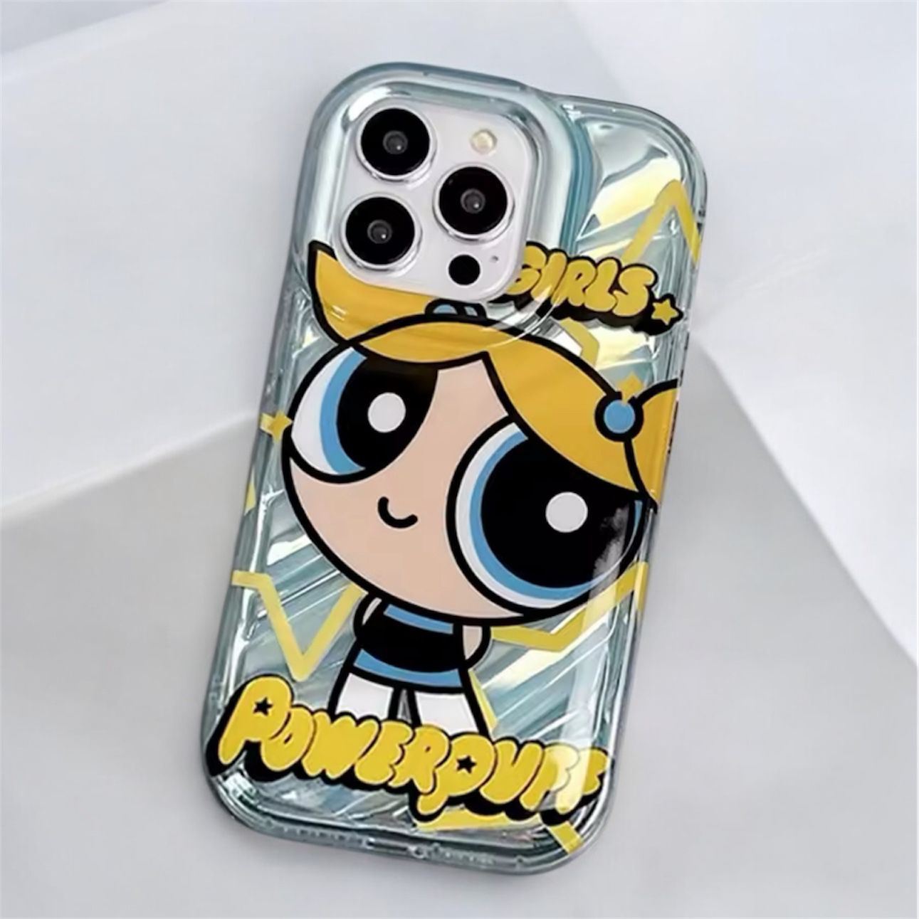 Powerpuff Girls Phone Case - Holographic Glossy Finish, Cute Design with Sunglasses, Includes  Free Gifts and powerpuff stickers.