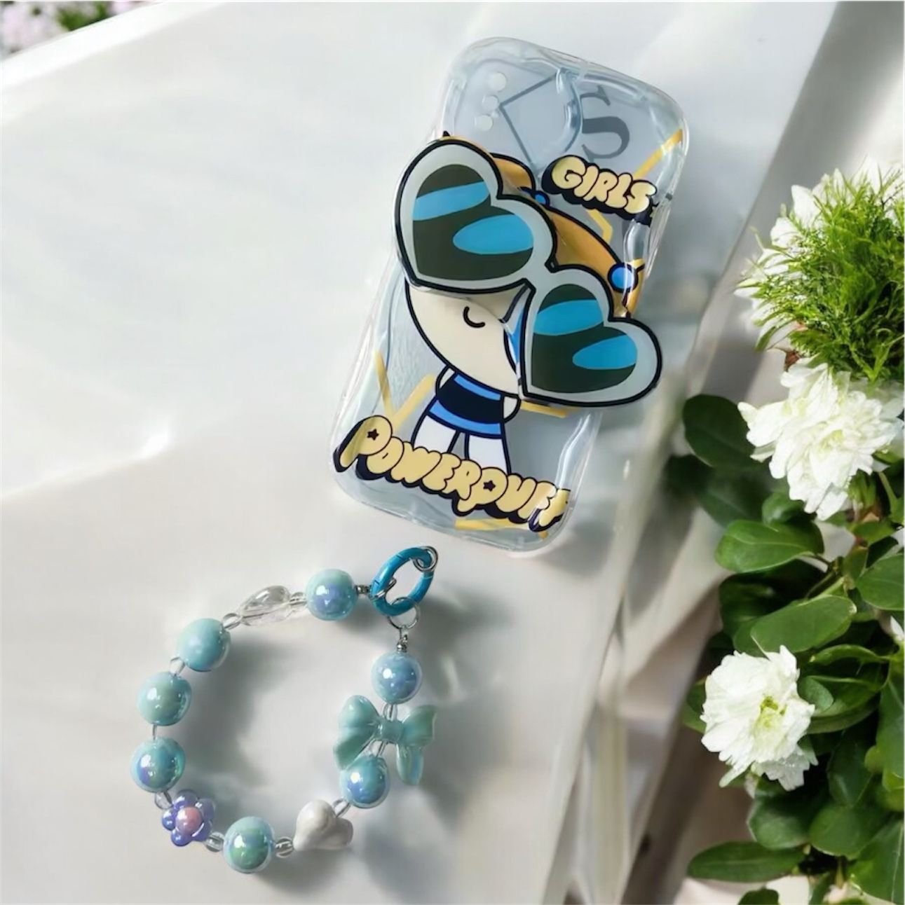 Powerpuff Girls Clear Plastic Phone Case - Waterproof with Cute Sunglasses, Charm & Free Stickers, Animated Design for iPhone Users Protective Smartphone Cover