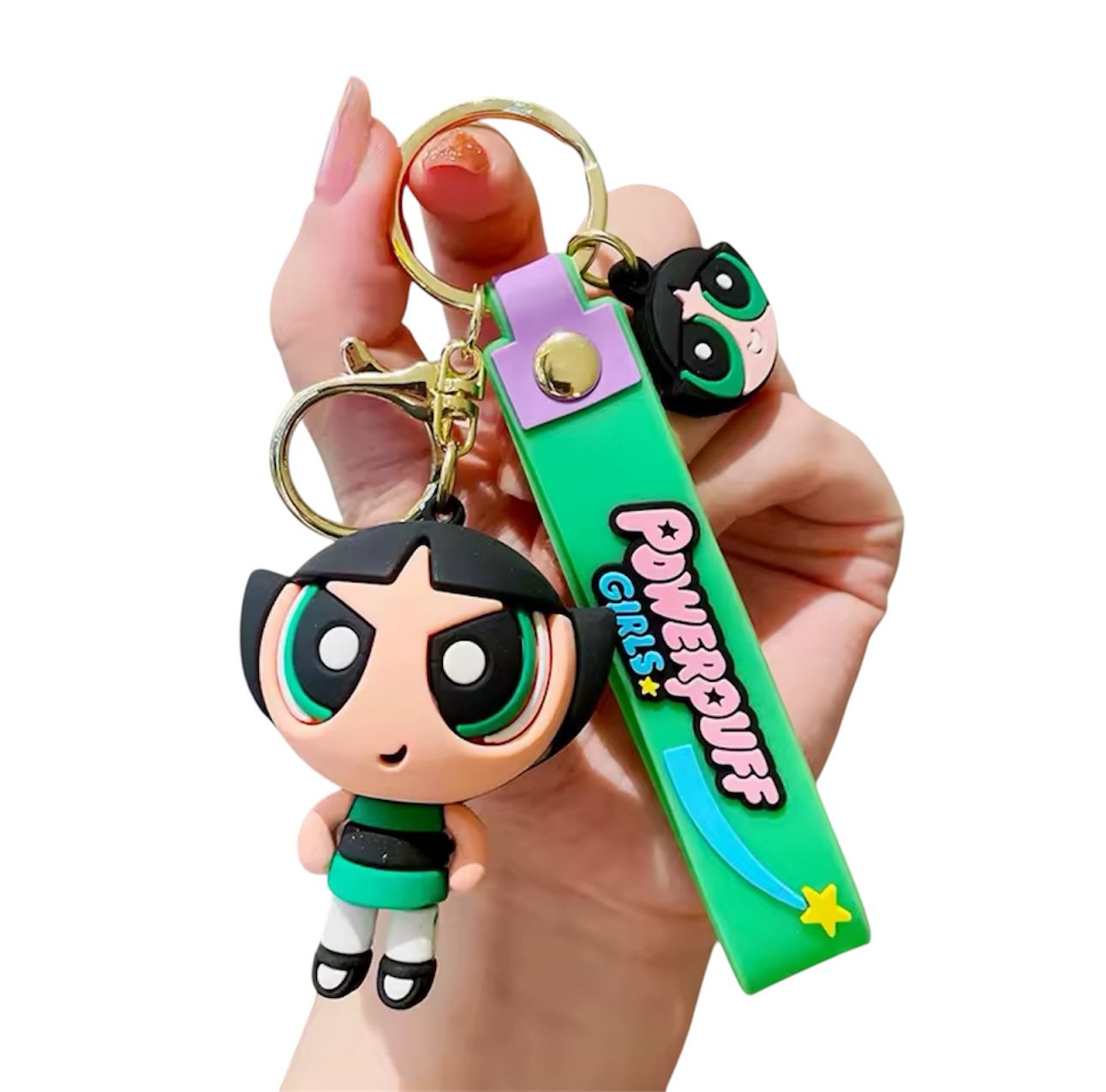 Nostalgic Powerpuff Girls Cute Silicone Doll Keychain with Keyring.