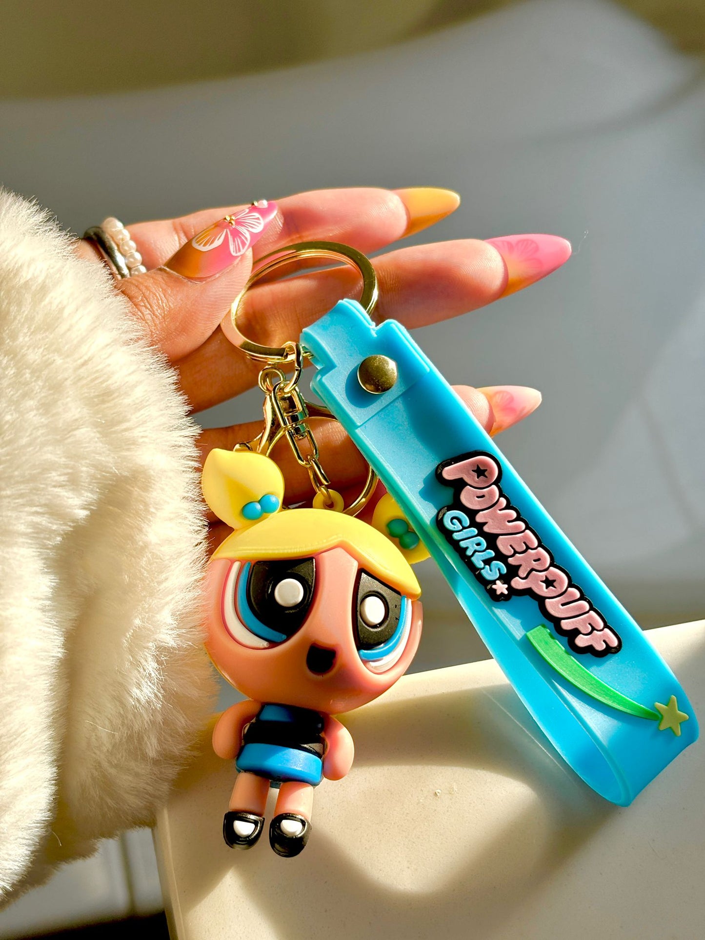 Nostalgic Powerpuff Girls Cute Silicone Doll Keychain with Keyring.