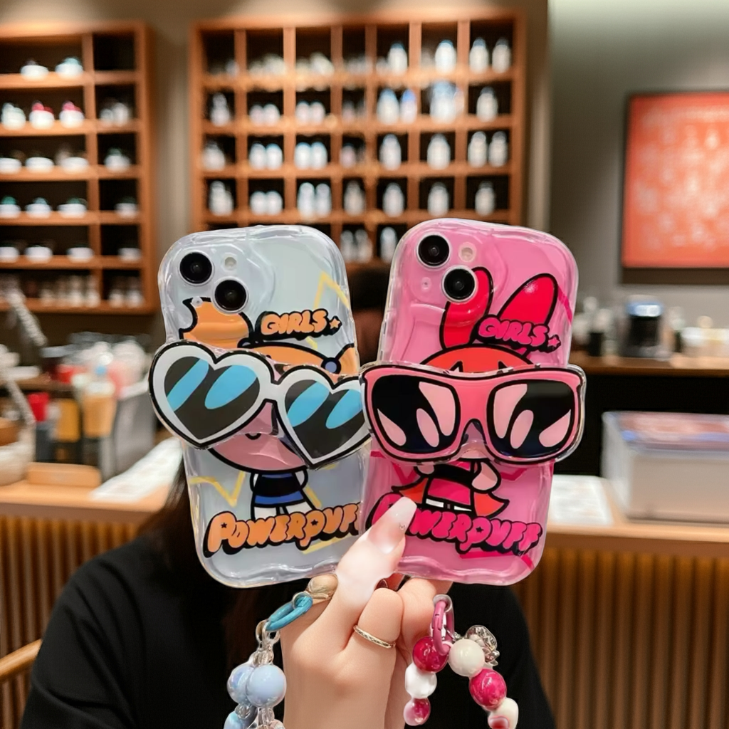 Powerpuff Girls Clear Plastic Phone Case - Waterproof with Cute Sunglasses, Charm & Free Stickers, Animated Design for iPhone Users Protective Smartphone Cover